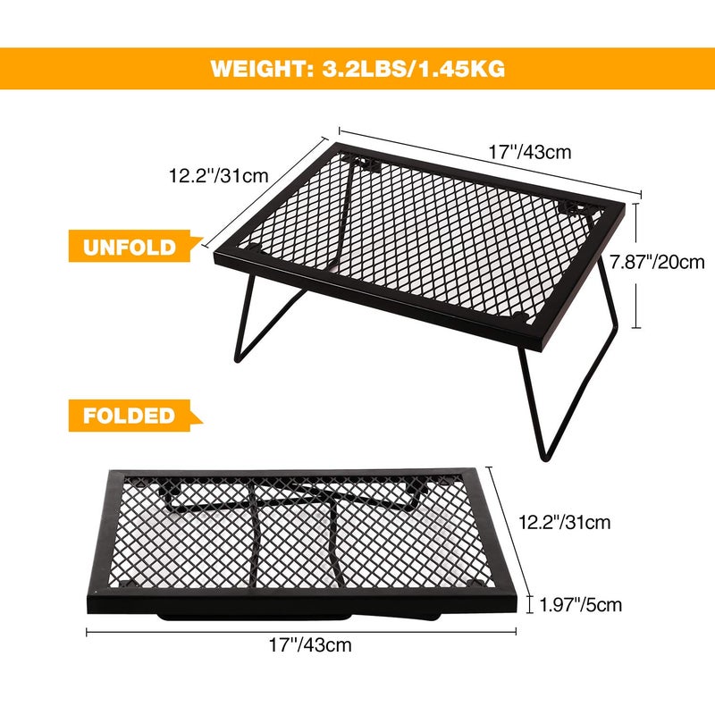CAMPMAX 17" Folding Campfire Grill Grate, Portable Heavy Duty Steel Over Fire Camp Grill for Outdoor Camping Cooking Fire Pit, Black - Image 2